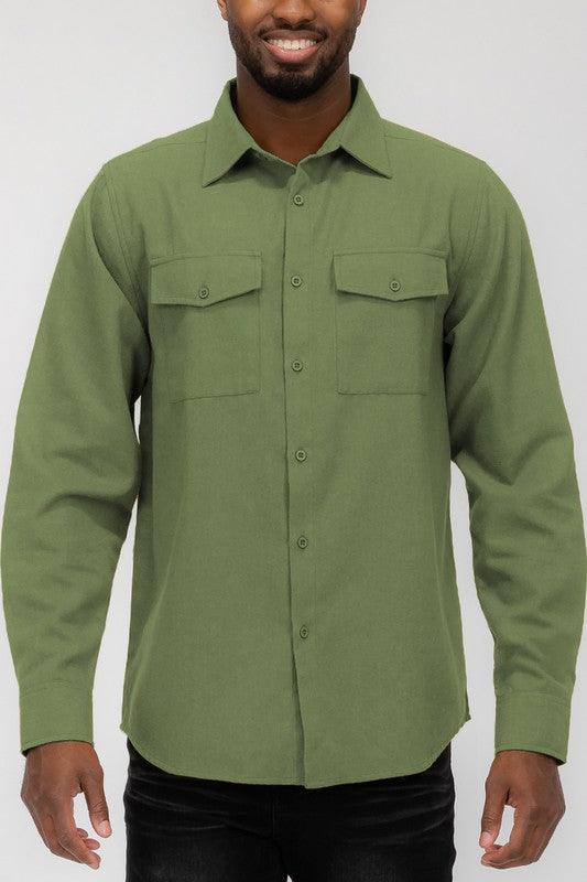 Mens Solid Flannel Shirt - Three Mad Hatters Mercantile 