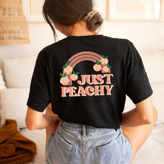 Just Peachy Rainbow Front & Back Graphic Tee graphic t-shirt Black Large 