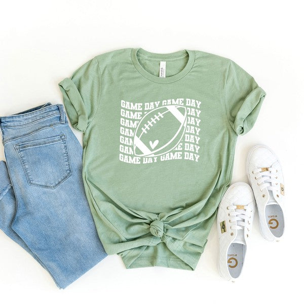 Football Game Day Stacked Wavy Short Sleeve Tee Graffic Tee Sage XS 