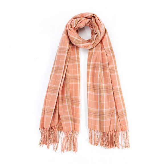 STRIPED PLAID FRINGED SCARF Scarf MVMV/MAUVE Os 