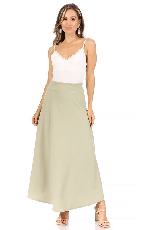 Solid, high waisted, A-line, midi skirt Midi Skirt Sage S 