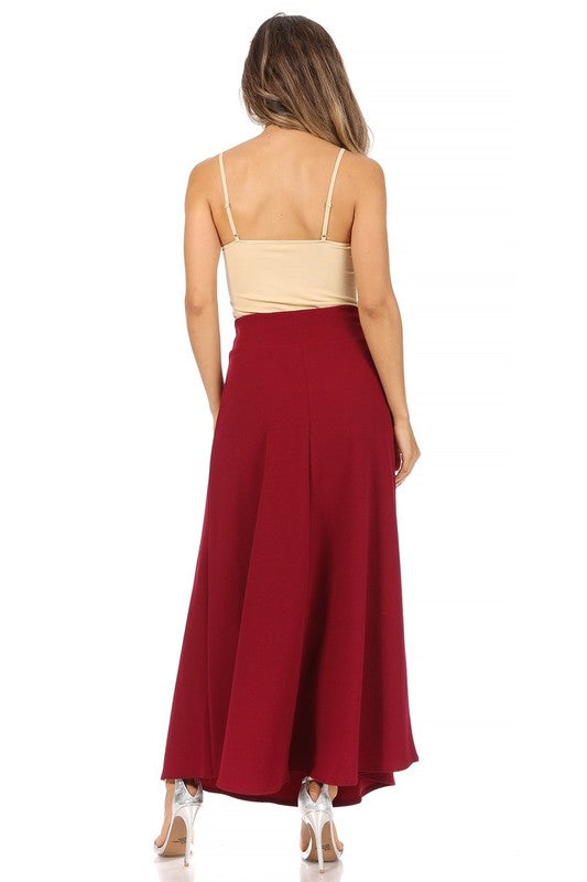 Solid, high waisted, A-line, midi skirt Midi Skirt Burgundy S 