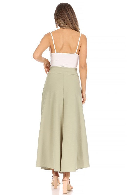 Solid, high waisted, A-line, midi skirt Midi Skirt   