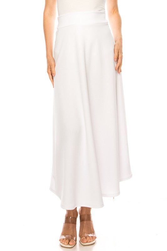 Solid, high waisted, A-line, midi skirt Midi Skirt White S 