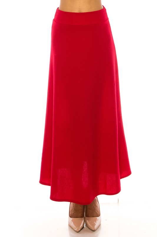 Solid, high waisted, A-line, midi skirt Midi Skirt Red S 