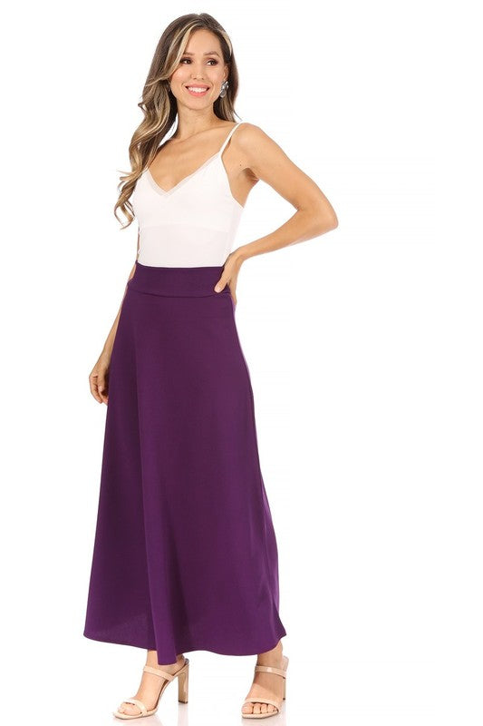 Solid, high waisted, A-line, midi skirt Midi Skirt   