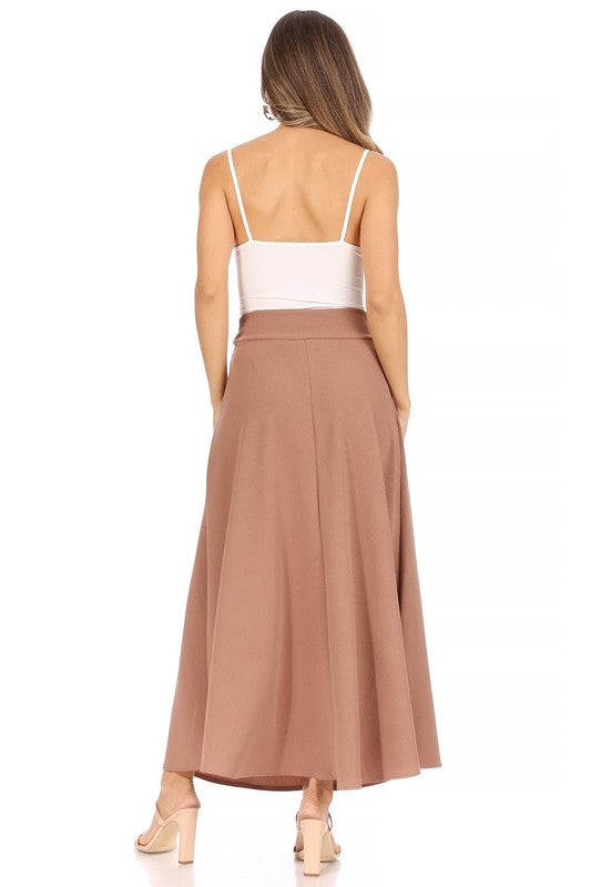 Solid, high waisted, A-line, midi skirt Midi Skirt   