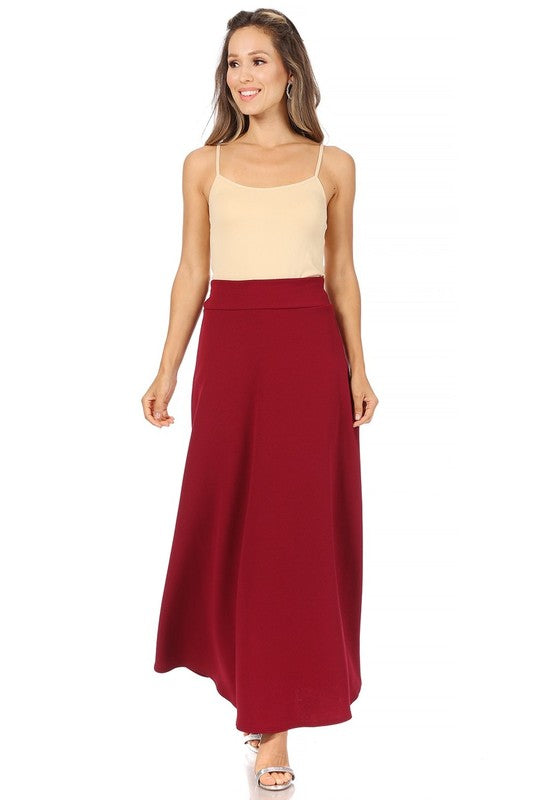 Solid, high waisted, A-line, midi skirt Midi Skirt   