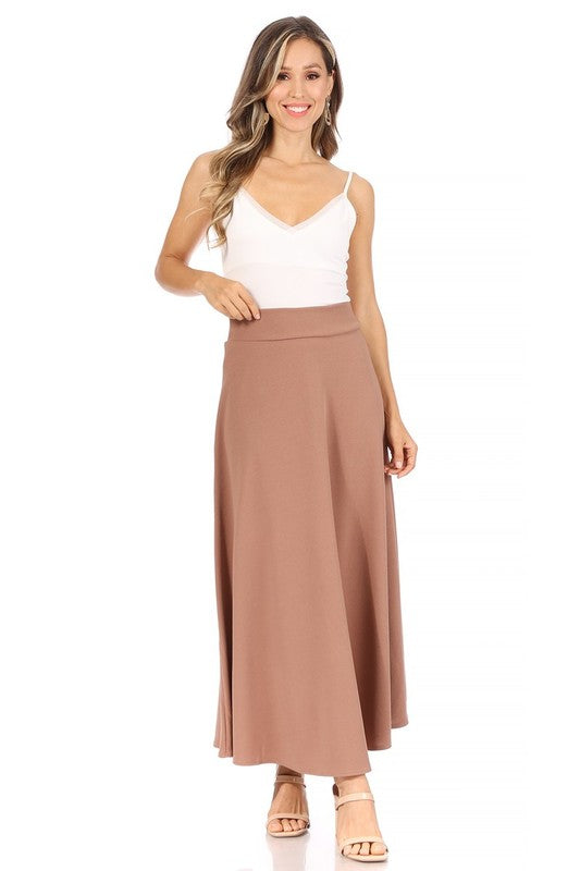 Solid, high waisted, A-line, midi skirt Midi Skirt Mocha S 