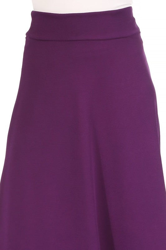 Solid, high waisted, A-line, midi skirt Midi Skirt   