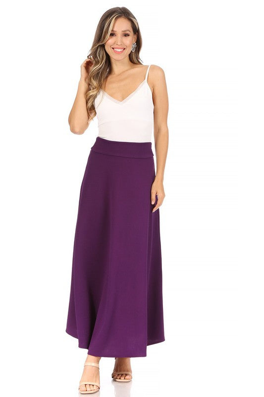 Solid, high waisted, A-line, midi skirt Midi Skirt Eggplant S 