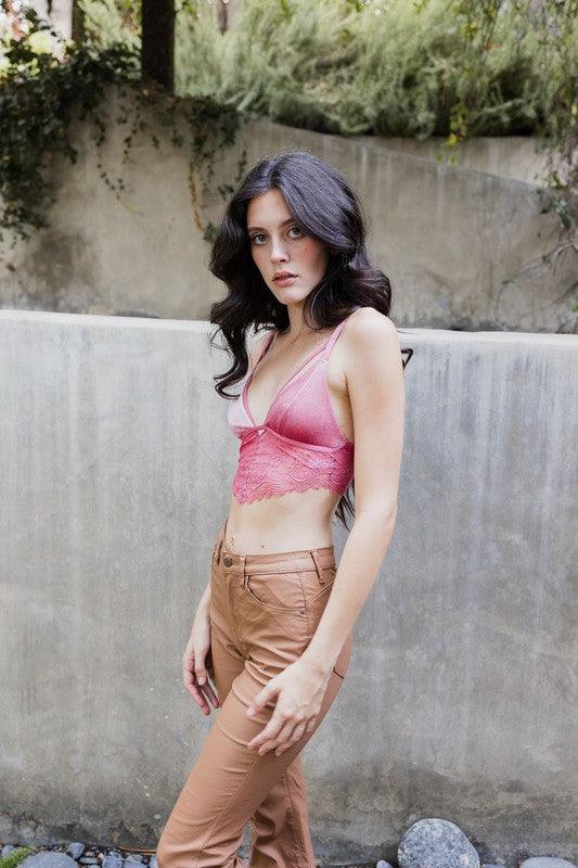 Velvet longline Lace Bralette - Three Mad Hatters Mercantile 