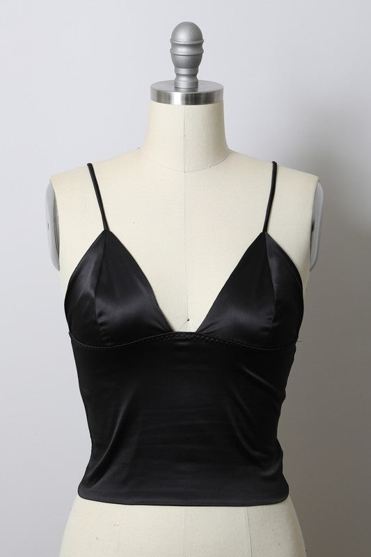 Longline Satin Top Tank Top Black S 