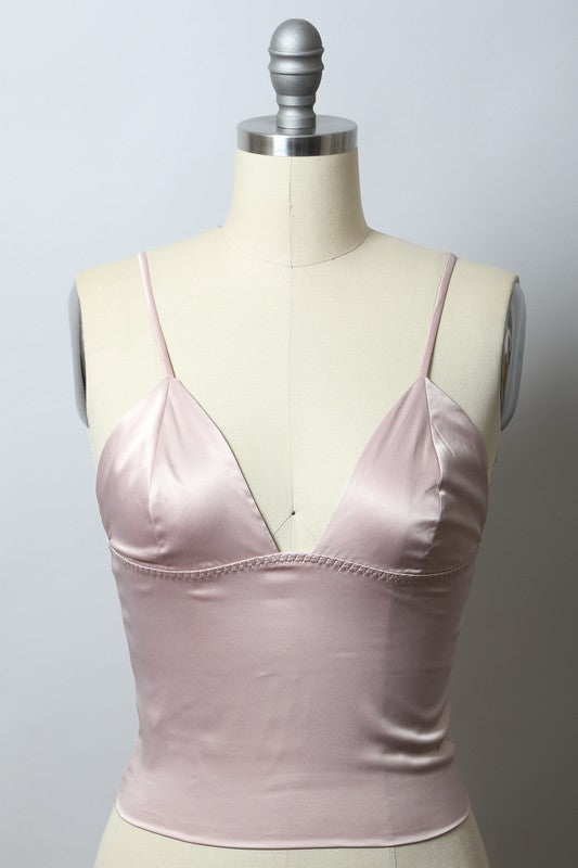 Longline Satin Top Tank Top Blush S 