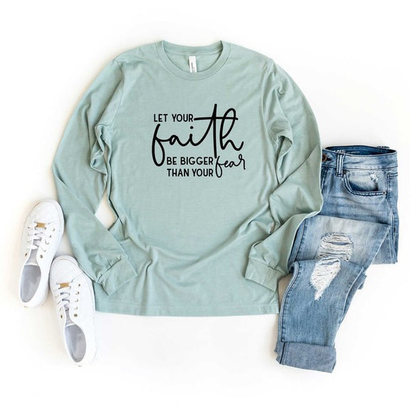 Faith Bigger Than Fear Long Sleeve Graphic Tee graphic t-shirt Seafoam Large 