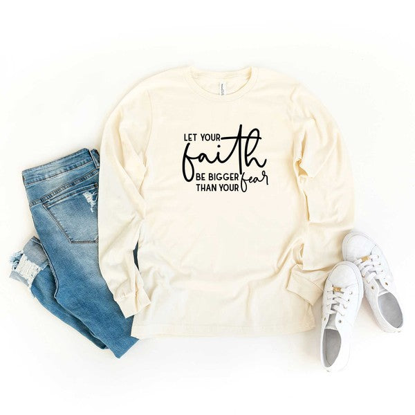 Faith Bigger Than Fear Long Sleeve Graphic Tee graphic t-shirt Cream XS 