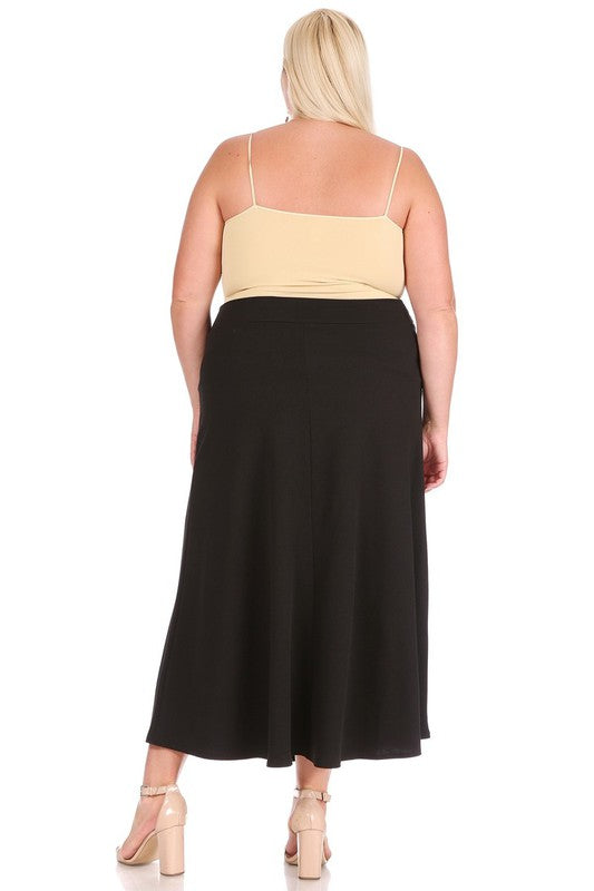 Plus size, solid, high waisted, A-line, midi skirt Midi Skirt   