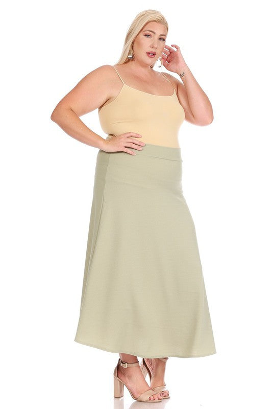 Plus size, solid, high waisted, A-line, midi skirt Midi Skirt   