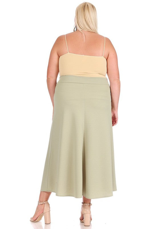 Plus size, solid, high waisted, A-line, midi skirt Midi Skirt   