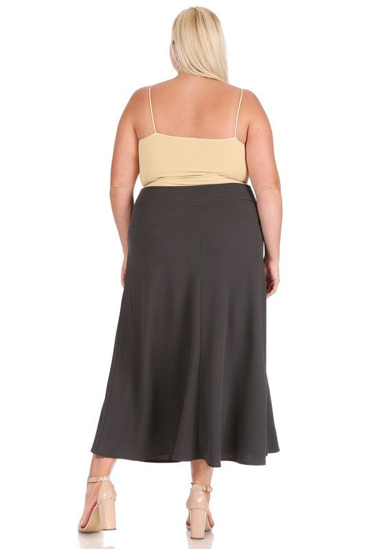 Plus size, solid, high waisted, A-line, midi skirt Midi Skirt   