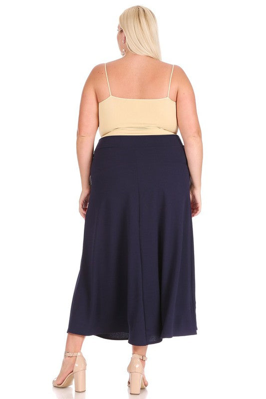 Plus size, solid, high waisted, A-line, midi skirt Midi Skirt   