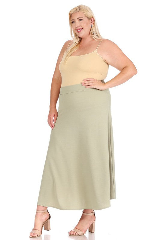 Plus size, solid, high waisted, A-line, midi skirt Midi Skirt   