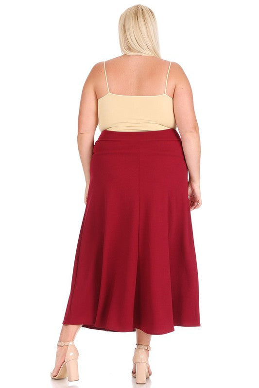 Plus size, solid, high waisted, A-line, midi skirt Midi Skirt   