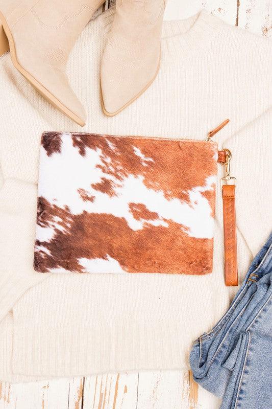 Faux Fur Cow Animal Print Clutch - Three Mad Hatters Mercantile 
