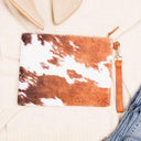 Faux Fur Cow Animal Print Clutch