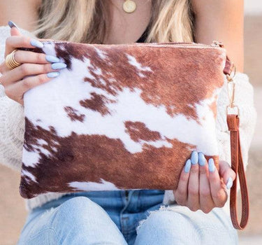 Faux Fur Cow Animal Print Clutch