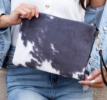 Faux Fur Cow Animal Print Clutch