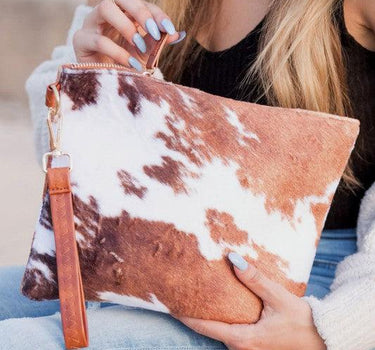 Faux Fur Cow Animal Print Clutch