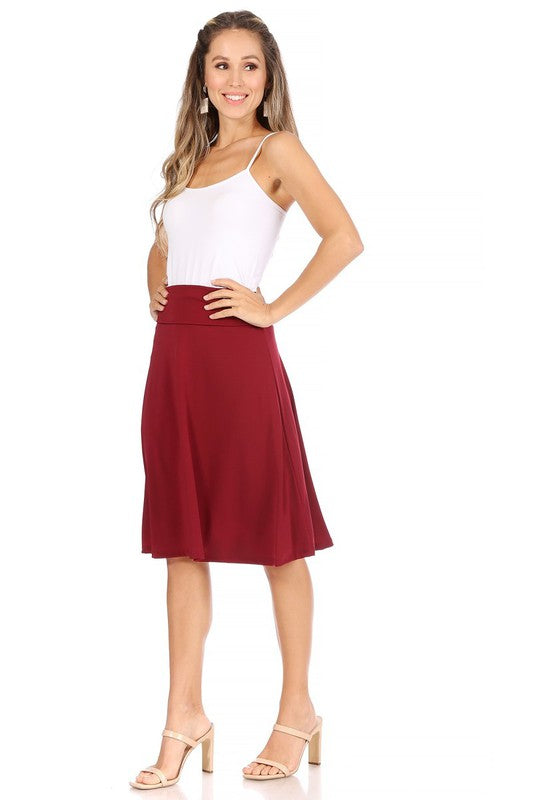 Solid, A-line pull on skirt Midi Skirt   