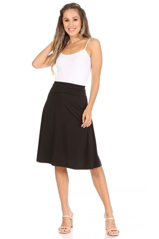 Solid, A-line pull on skirt Midi Skirt Black S 