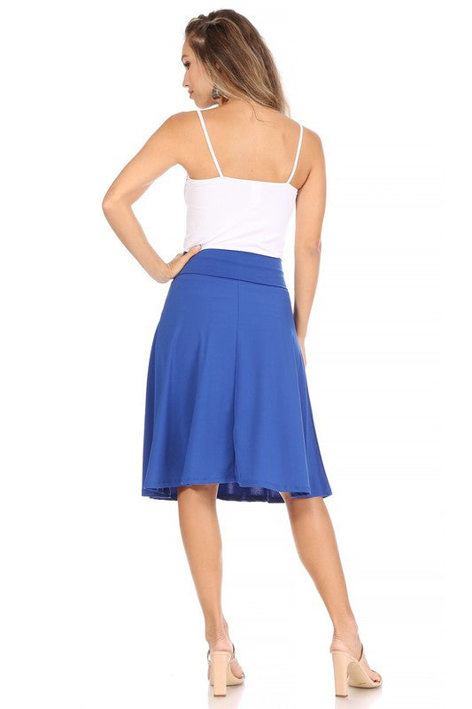 Solid, A-line pull on skirt Midi Skirt   