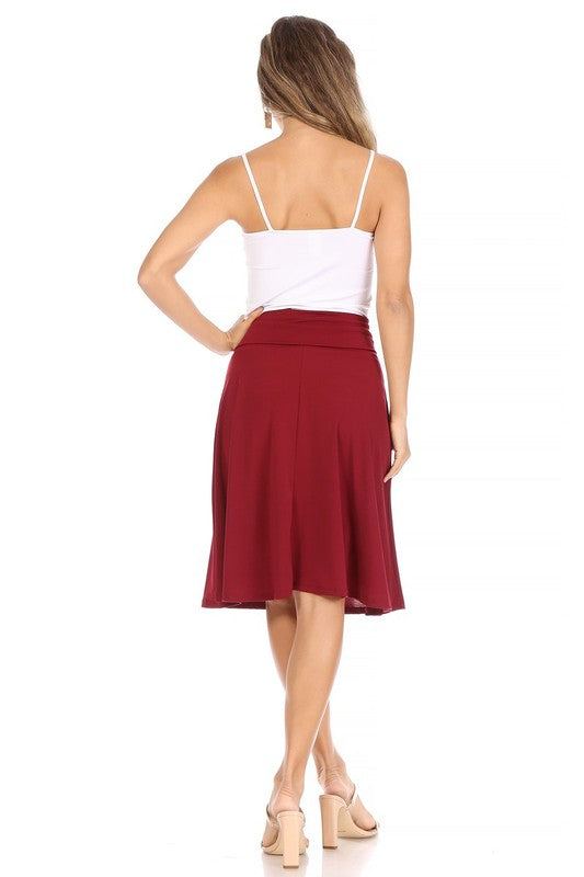 Solid, A-line pull on skirt Midi Skirt   