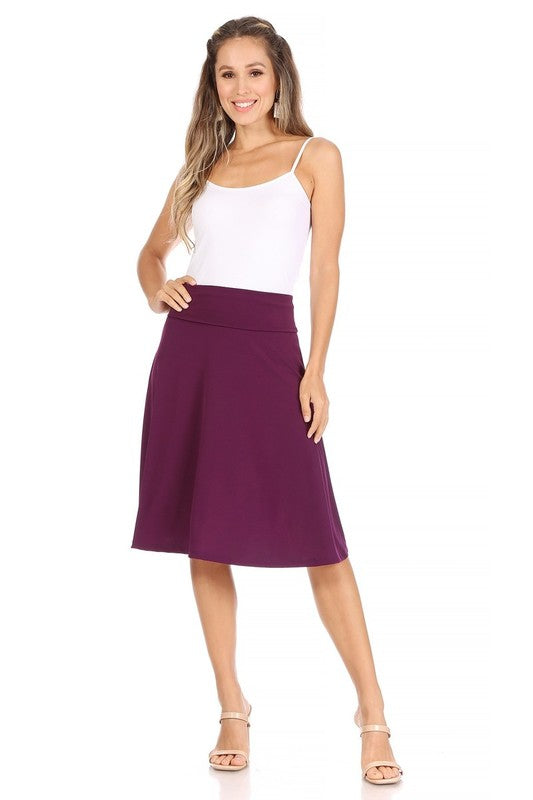 Solid, A-line pull on skirt Midi Skirt Plum S 