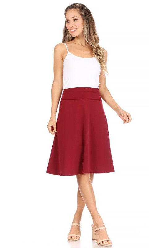 Solid, A-line pull on skirt Midi Skirt Burgundy S 