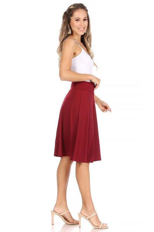 Solid, A-line pull on skirt Midi Skirt   