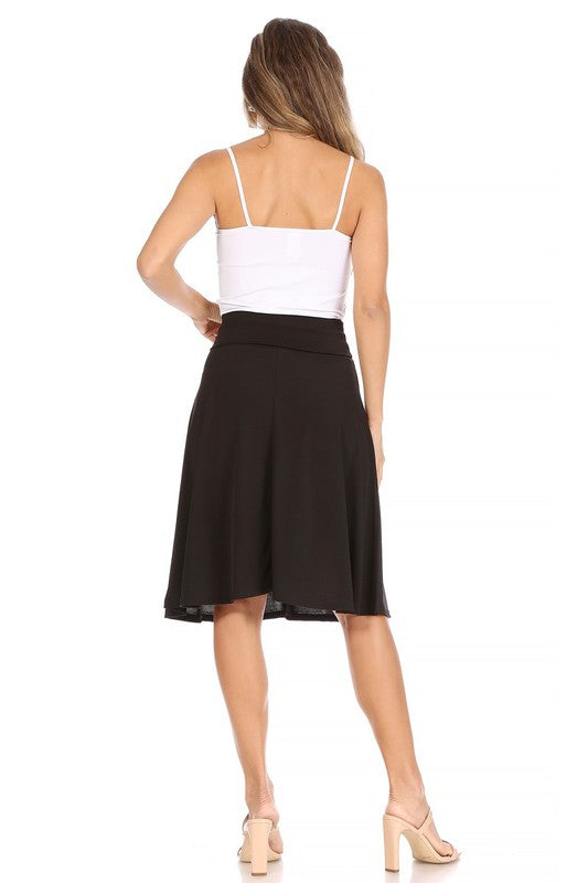 Solid, A-line pull on skirt Midi Skirt   