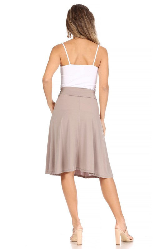 Solid, A-line pull on skirt Midi Skirt   