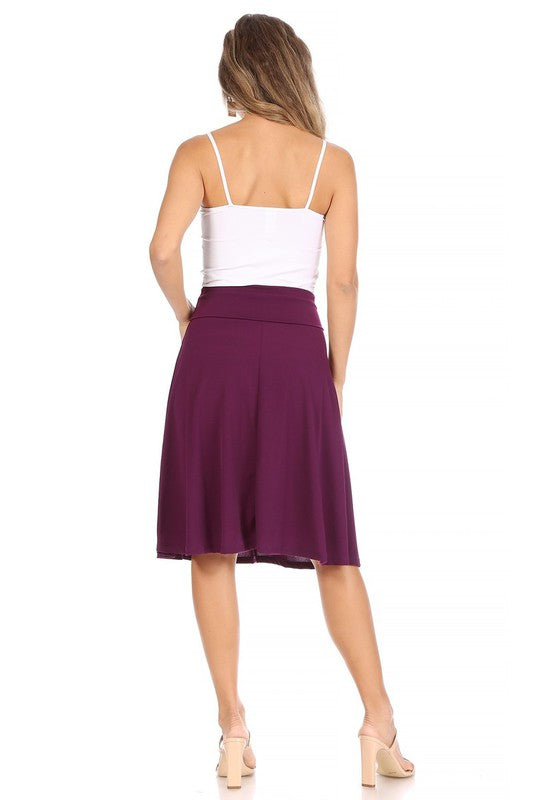 Solid, A-line pull on skirt Midi Skirt   