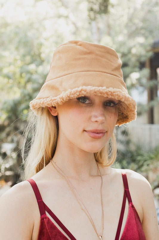 Teddy Suede Combo Reversible Bucket Hat Bucket Hat Tan Default 