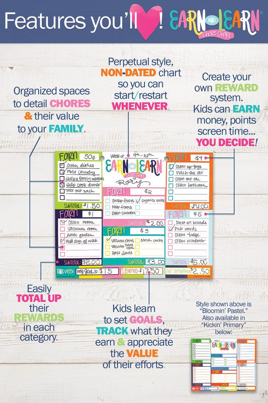 Earn & Learn Kids' Chore Chart Money Management Chore Chart   