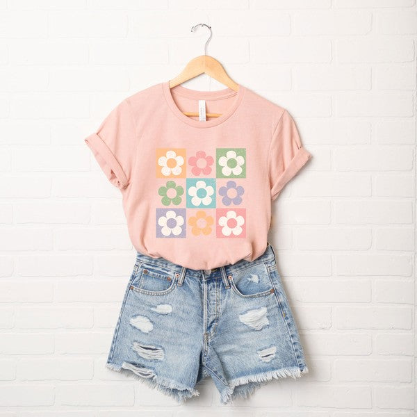 Checkered Flowers Short Sleeve Graphic Tee graphic t-shirt Blush XS 