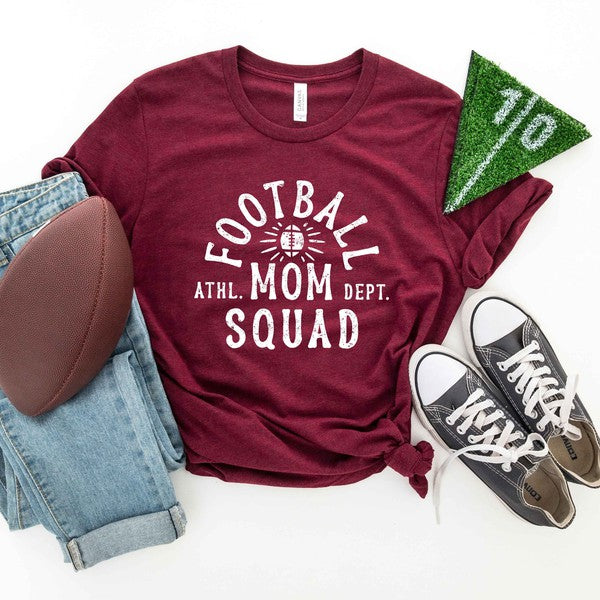 Football Mom Squad Short Sleeve Graphic Tee graphic t-shirt Maroon XS 