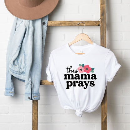 This Mama Prays Flowers Short Sleeve Graphic Tee graphic t-shirt White Large 