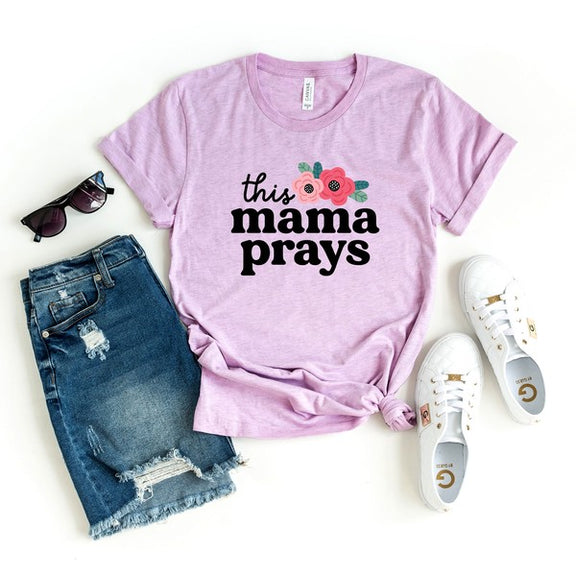 This Mama Prays Flowers Short Sleeve Graphic Tee graphic t-shirt Lilac XS 