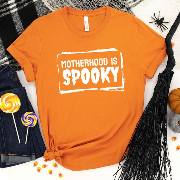 Motherhood Is Spooky Short Sleeve Graphic Tee graphic t-shirt Orange Large 