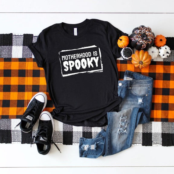 Motherhood Is Spooky Short Sleeve Graphic Tee graphic t-shirt Black XS 